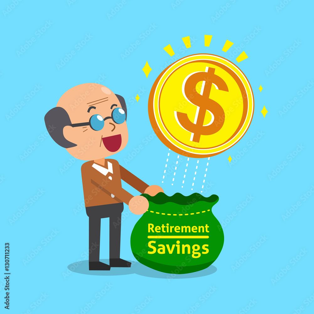 Senior man open a bag that has big money coin Senior man open a bag that has big money coin
