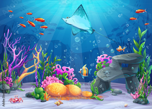 Vector cartoon illustration undersea