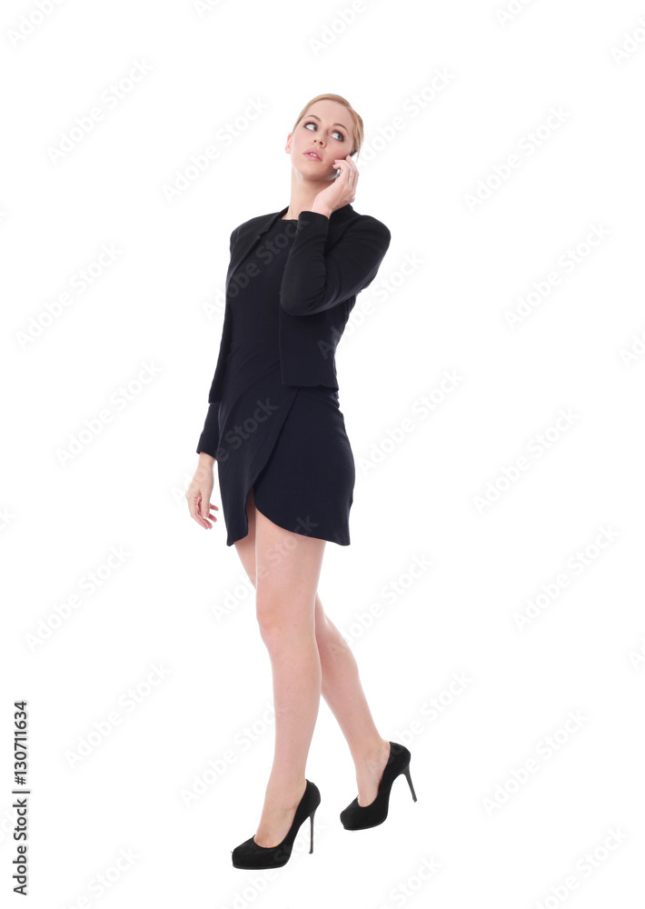 full length portrait of young woman wearing black professional office outfit. standing pose, isolated against white background. full length portrait of young woman wearing black professional office outfit. standing pose, isolated against white background.