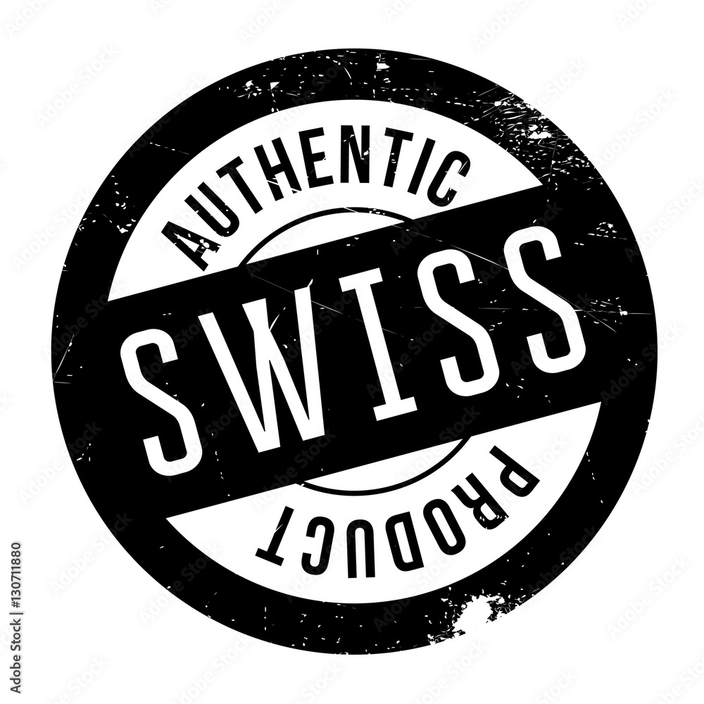 Authentic swiss product stamp. Grunge design with dust scratches. Effects can be easily removed for a clean, crisp look. Color is easily changed.