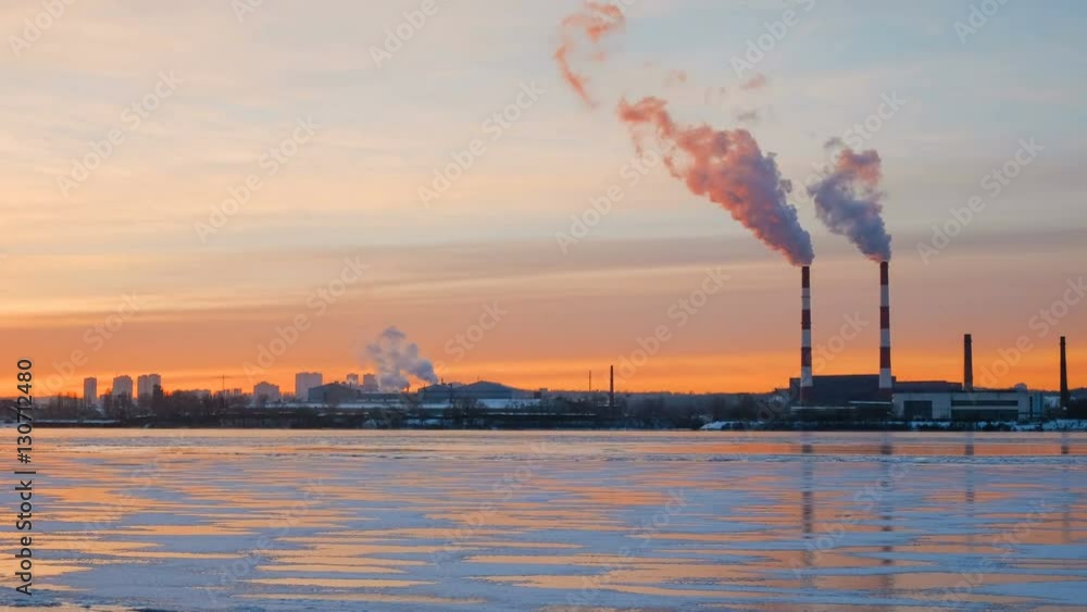 Timelapse of air pollution in the city/Timelapse of smog from power plant near the Dnipro river on night city background, Kiev, Ukraine. Air pollution concept Timelapse of air pollution in the city/Timelapse of smog from power plant near the Dnipro river on night city background, Kiev, Ukraine. Air pollution concept