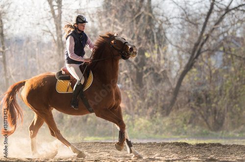 Young girl riding a horse