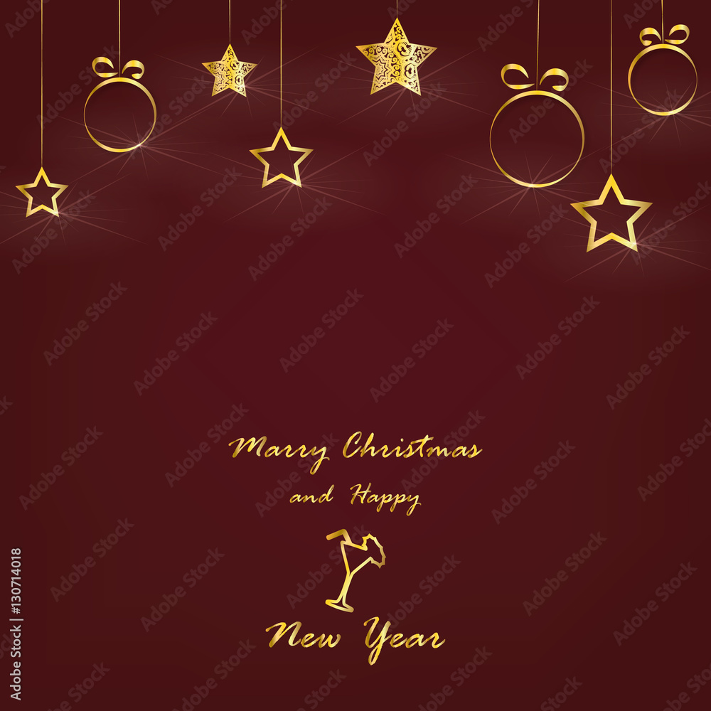 marry christmas and happy new year - vector xmas background (red)