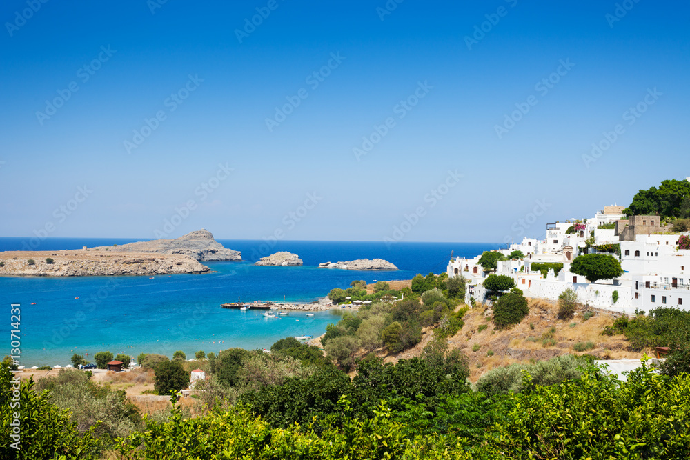 Beautiful view of the Lindos bay and Aegean sea