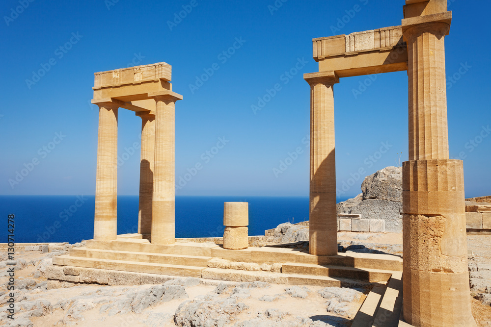 Lindos Acropolis ruins with columns and portico