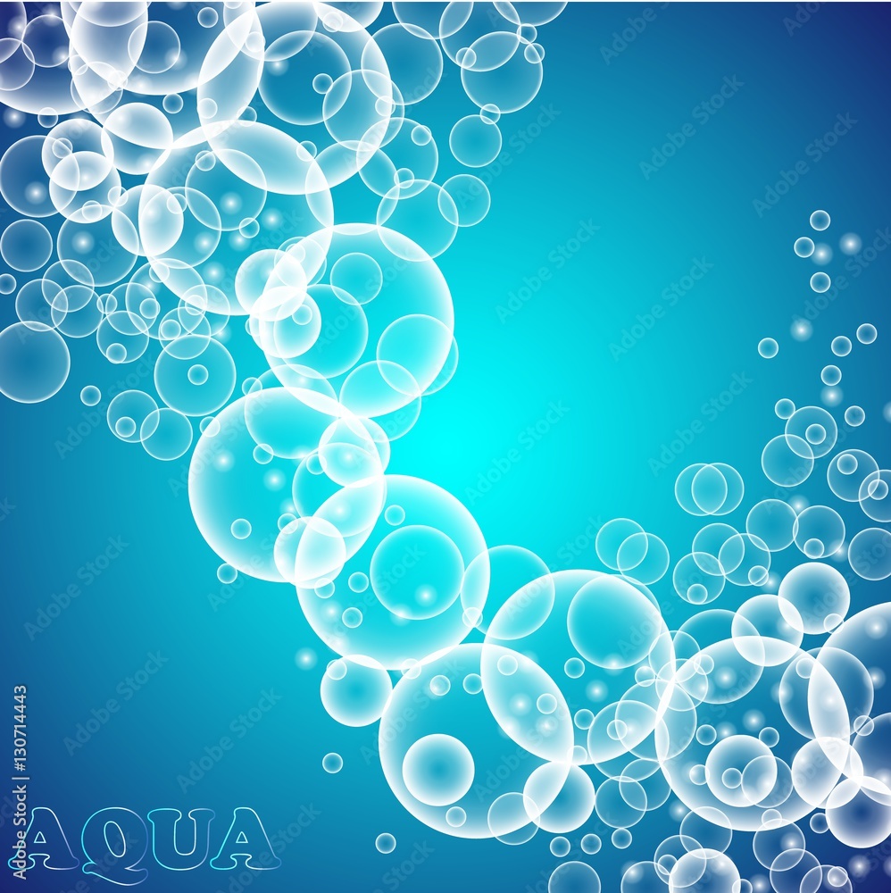 The bubbles in the water on a blue background. Vector abstract concept design.