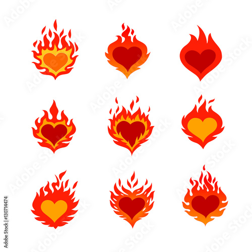 fired heart icons set