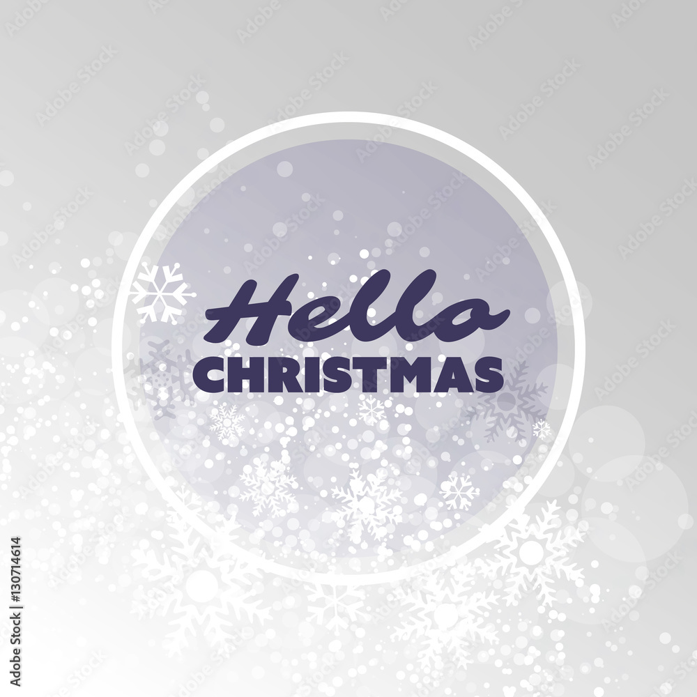 Hello Christmas - Happy Holidays Greeting Card With Label on a Sparkling Blurred Background