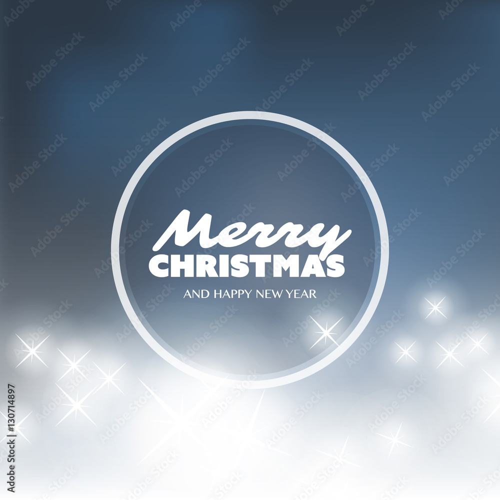 Merry Christmas - Colorful Modern Style Happy Holidays Greeting Card Design with Round Transparent Label on Sparkling Bright Blurred Background Merry Christmas - Colorful Modern Style Happy Holidays Greeting Card Design with Round Transparent Label on Sparkling Bright Blurred Background