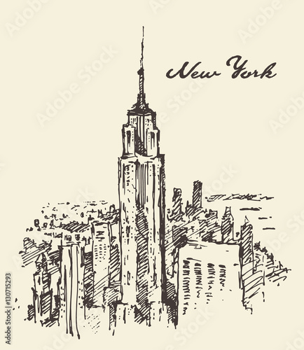 New York city architecture vintage drawn