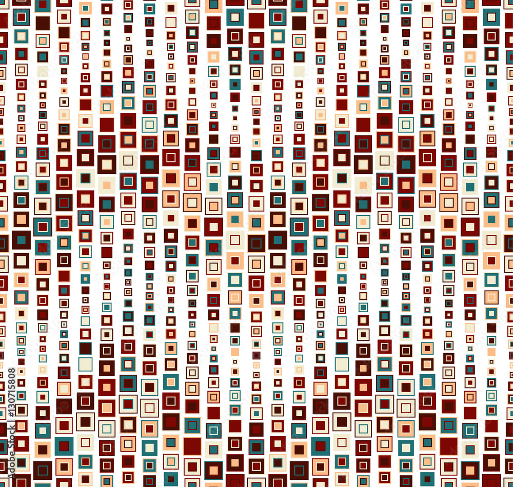 Fototapeta premium Geometric seamless pattern on a white background. Has the shape of a wave. It consists of colored squares. Useful as design element for texture, pattern and artistic composition.