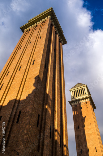 Venetian towers in the entrance of Montjuic photo