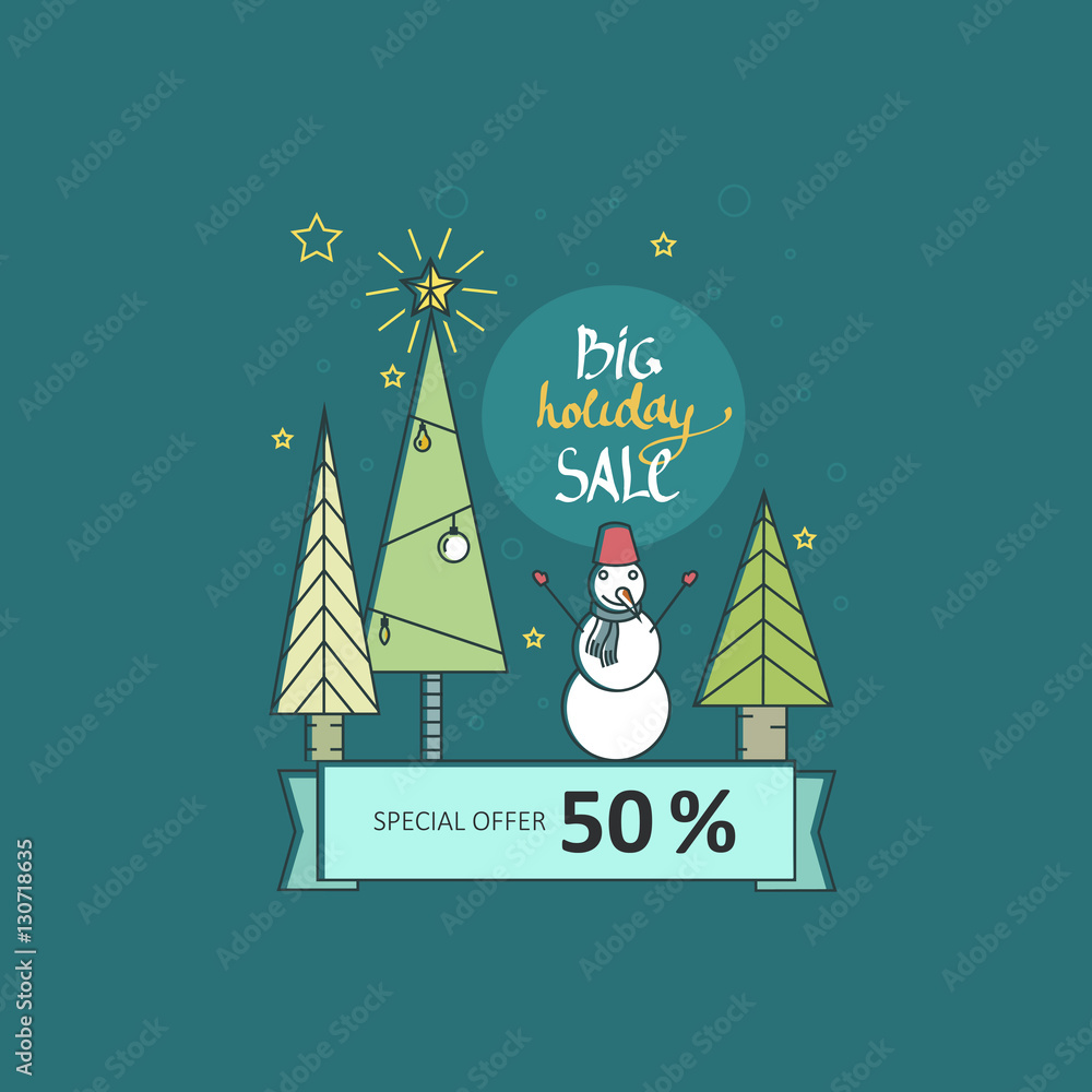 big-holiday-sale-vector-flat-line-illustration-with-christmas-trees