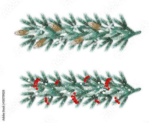 Garlands blu fir branches with frost, snowflakes, cones and red