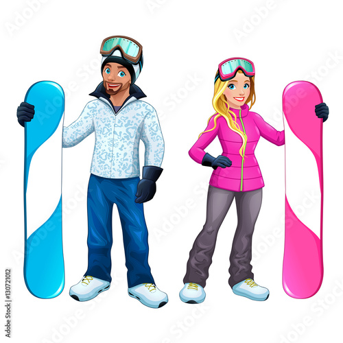 Snowboarders boy and girl