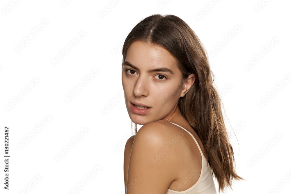 young beautiful woman with long hair and without makeup young beautiful woman with long hair and without makeup