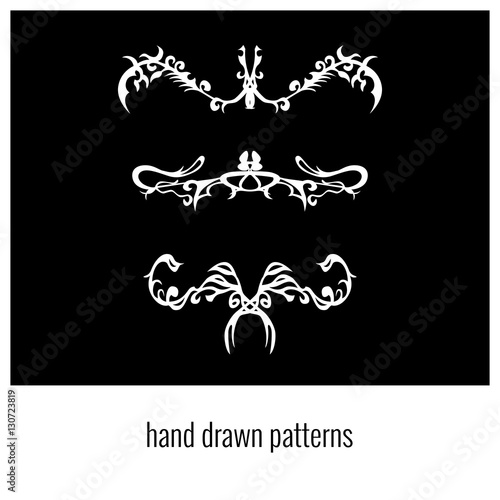Set of three decorative floral elements of beautiful design Vector Illustration