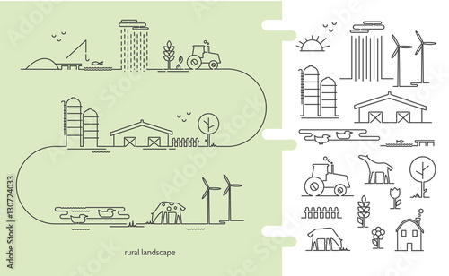 Vector illustration ecology farm infographic with icons thin lines style.