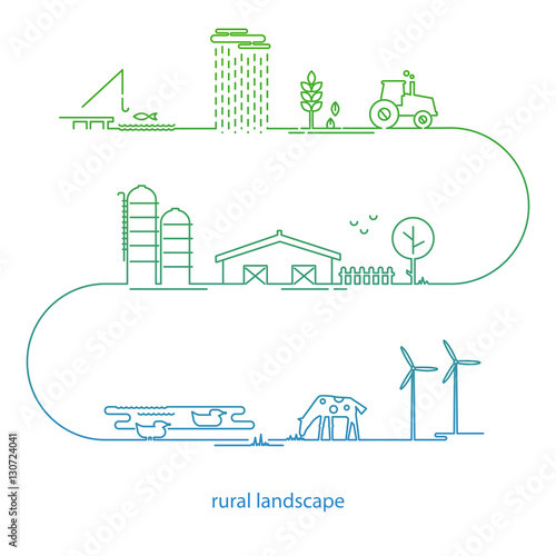 Vector illustration ecology farm infographic with icons thin lines style.