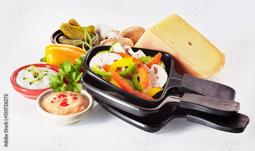 Photography Colorful fresh ingredients for making raclette