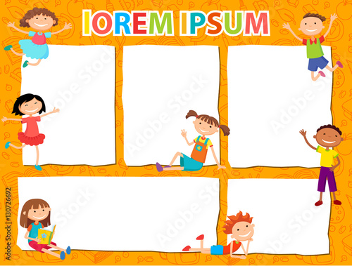 Vector brochure backgrounds with cartoon children. Infographic template design.