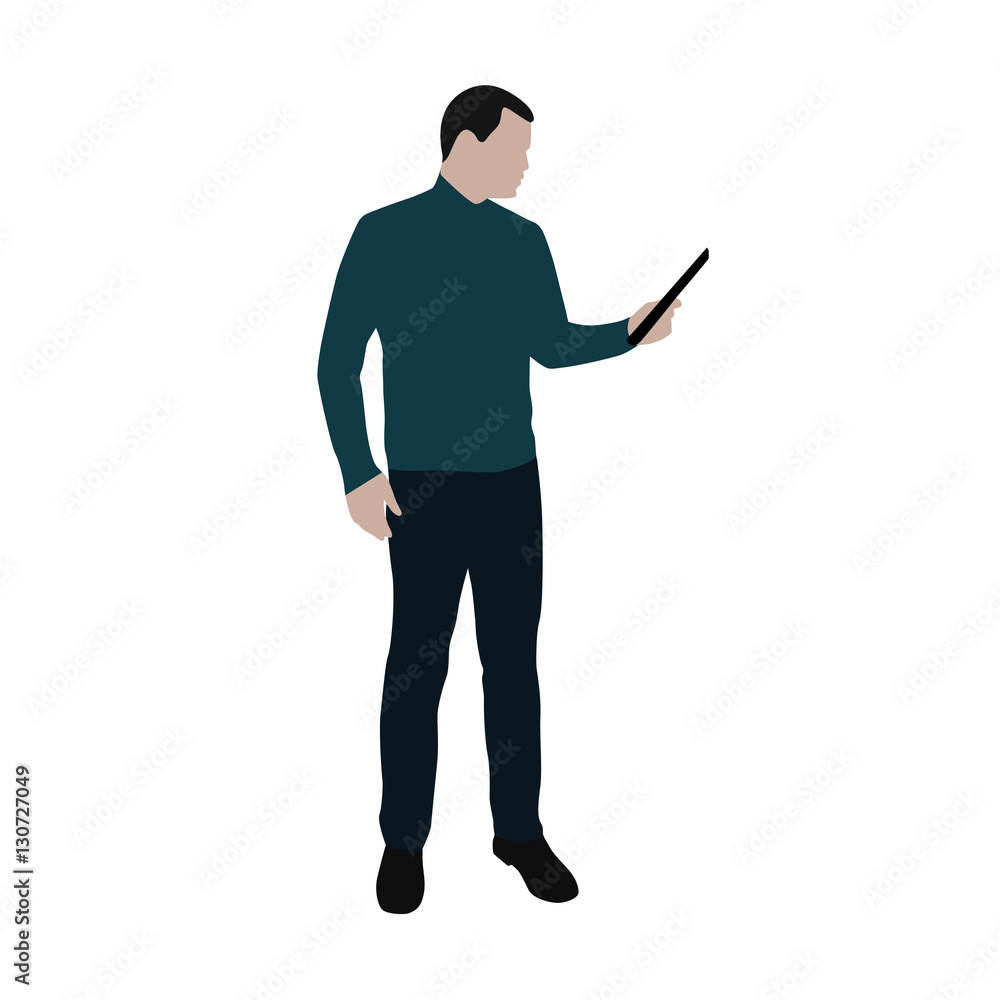 Business man with tablet. Manager in suit, flat vector illustrat Business man with tablet. Manager in suit, flat vector illustrat