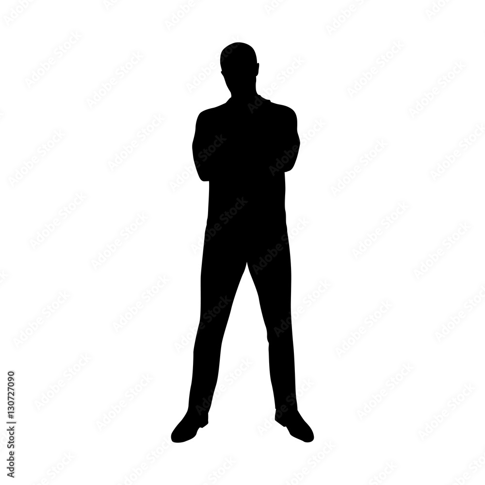 Standing young man in polo shirt with folded arms, front view, v Standing young man in polo shirt with folded arms, front view, v