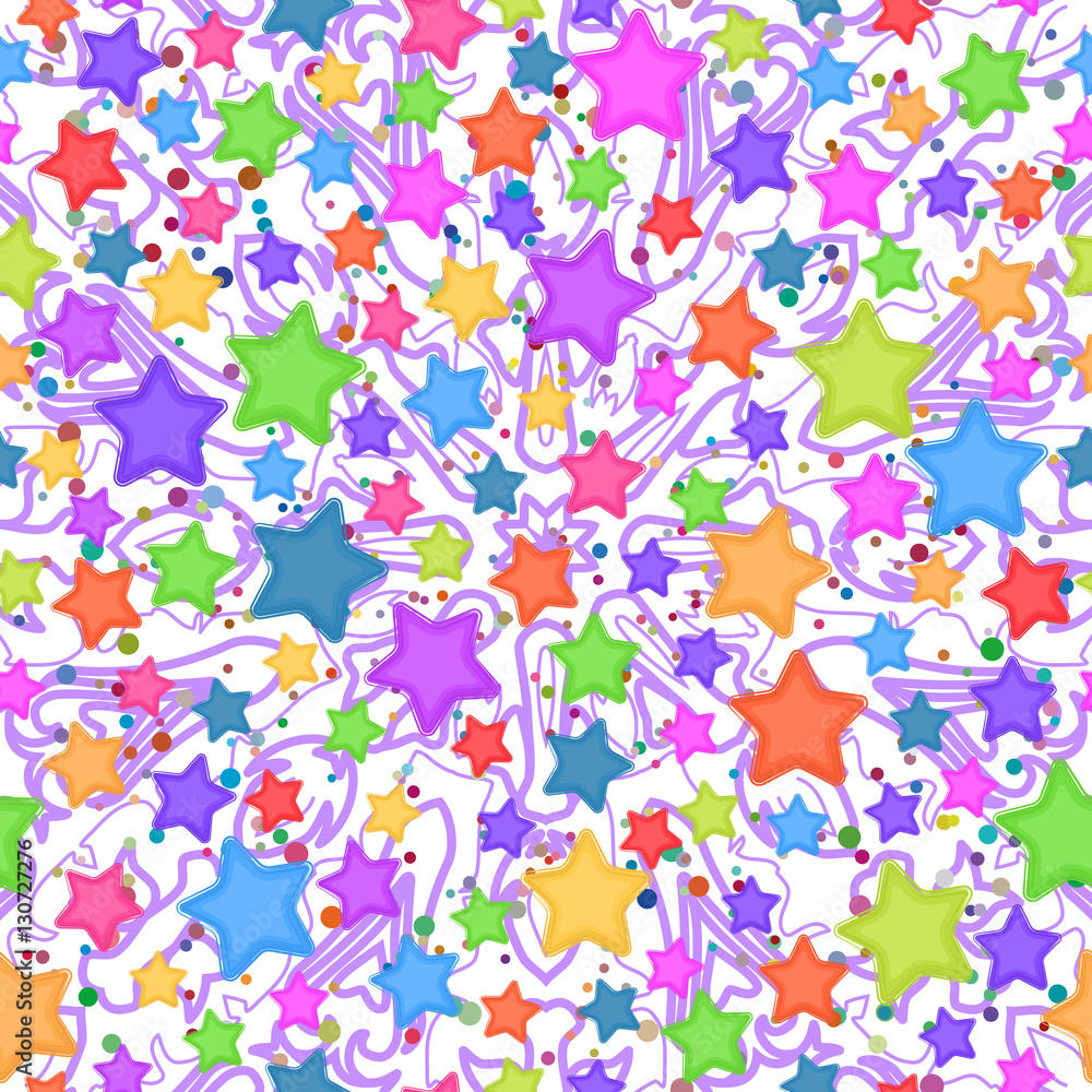 Seamless Pattern for Childish and Holiday Design, Colorful Stars and Abstract Background. Vector