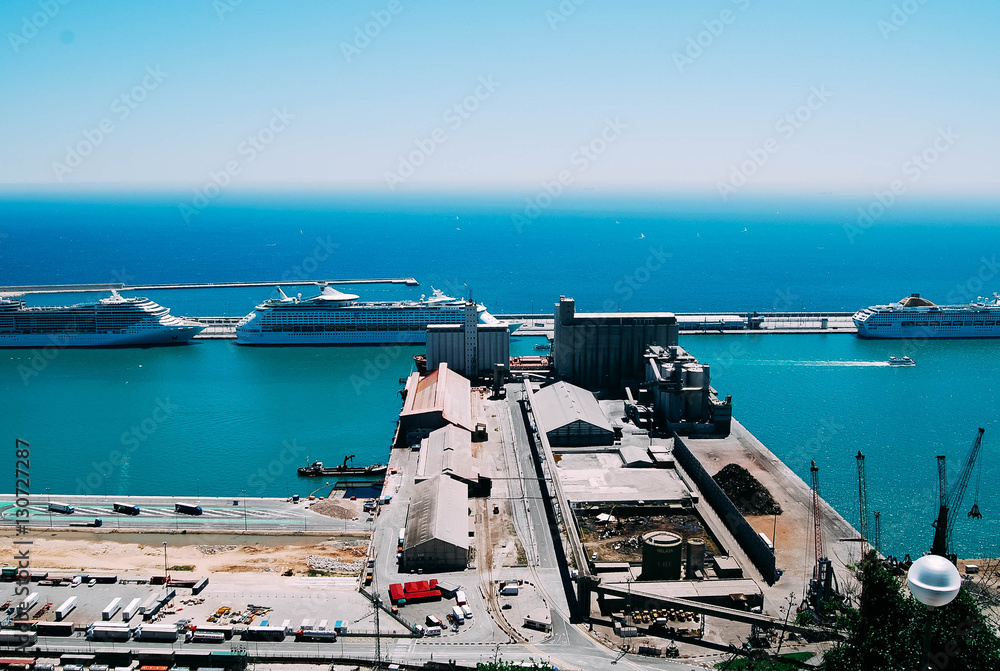 Commercial port with container ship