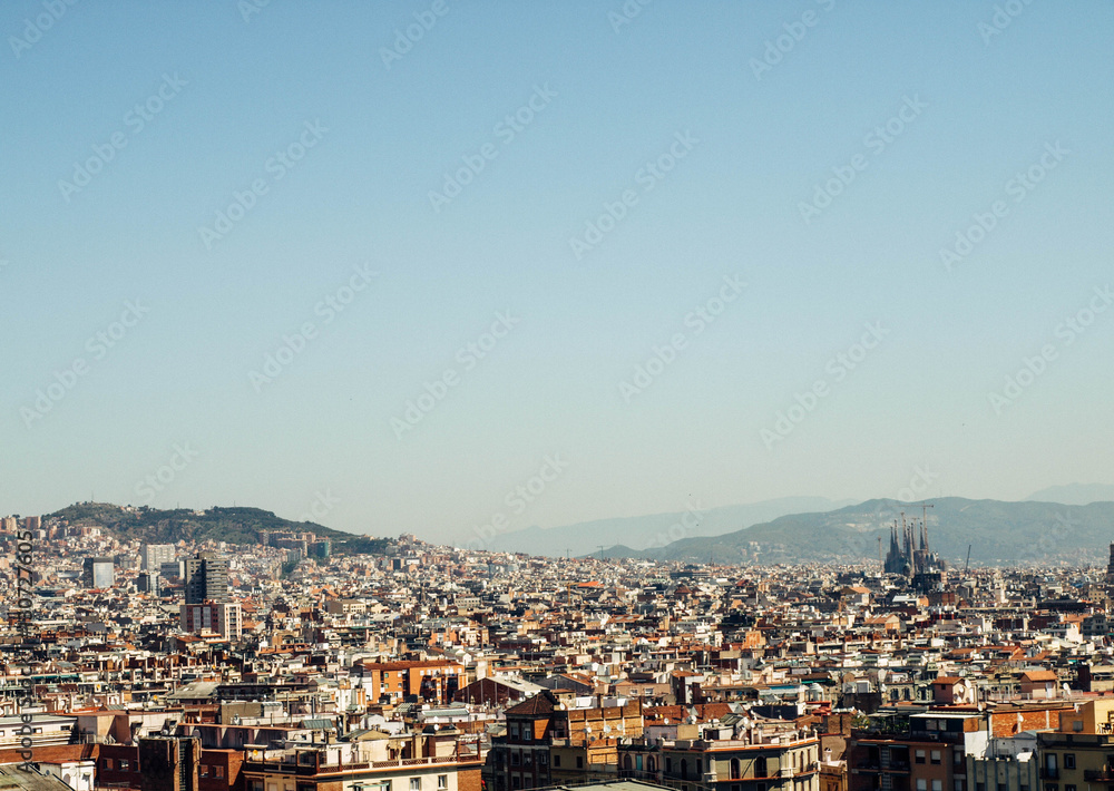 barcelona skyline view from sunset to night