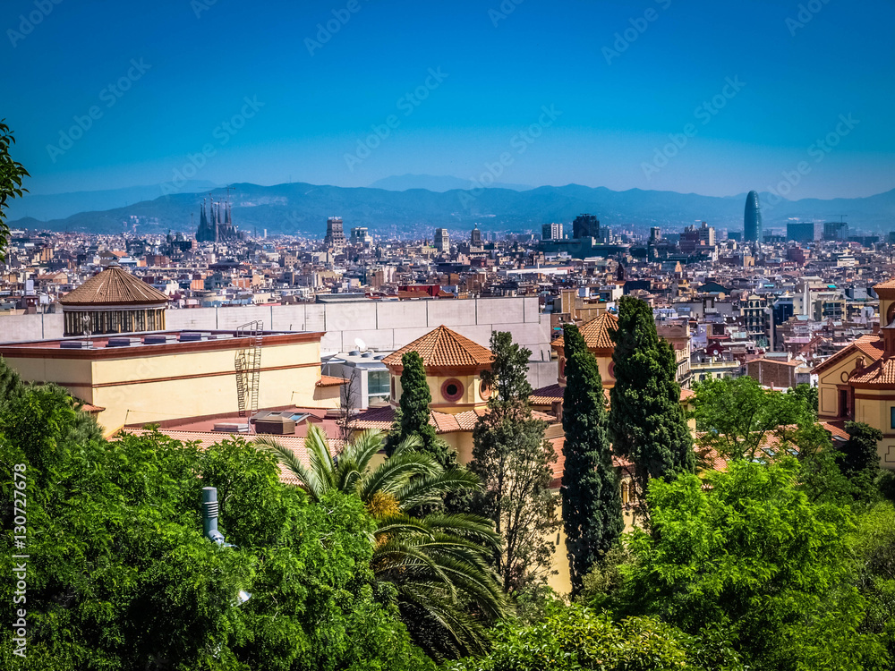 Fototapeta premium barcelona skyline view from sunset to night