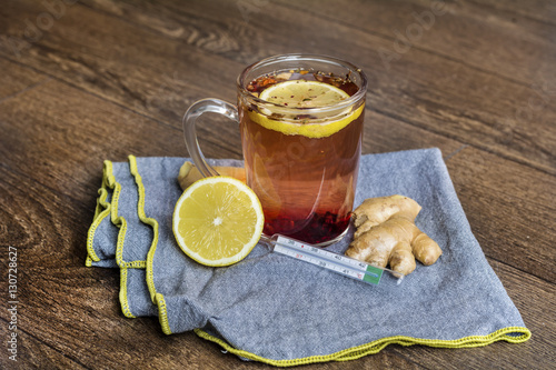 Herbal tea,lemon and ginger - Healthcare Concept.Selective focus