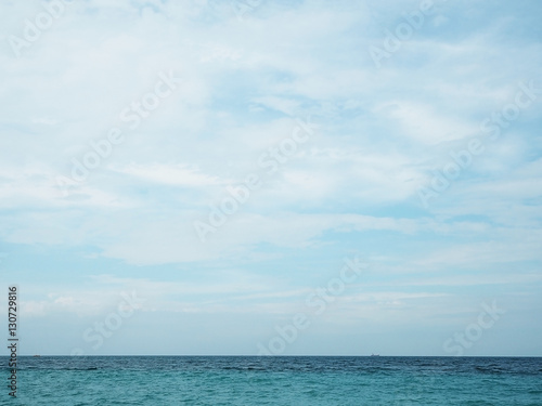 Blue sea ocean and clouds sky abstract background in Thailand. horizon over view. summer relaxing time.