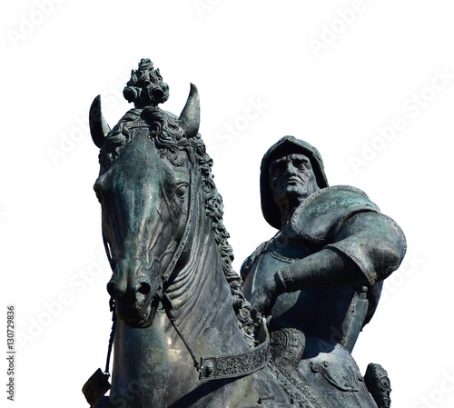 Bartolomeo Colleoni statue, famous renaissance italian soldier of fortune (isolated on white background)