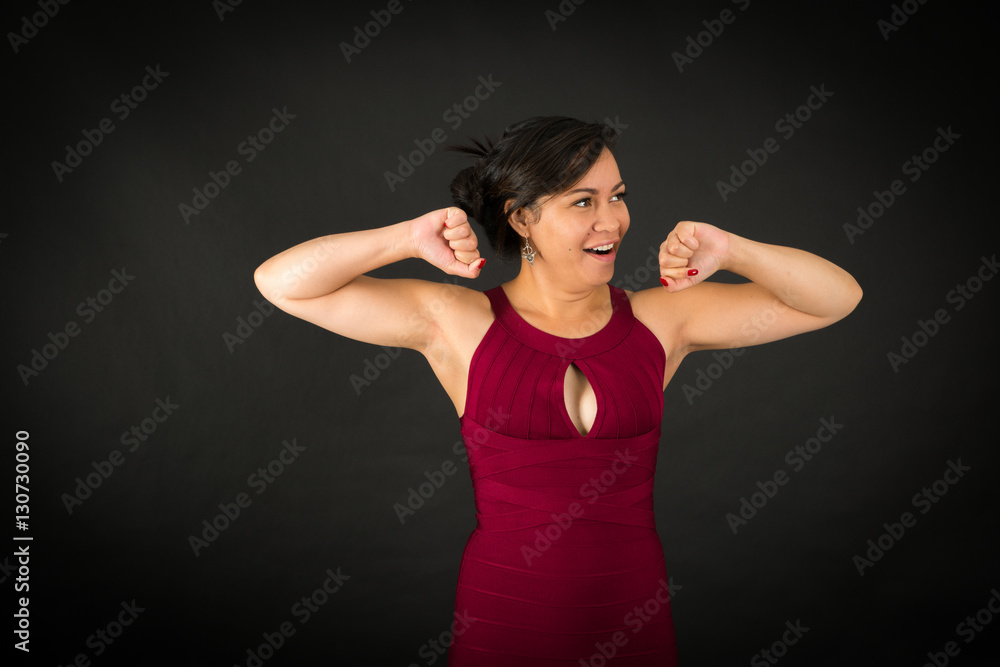 Beautiful woman doing different expressions in different sets of clothes: wake up Beautiful woman doing different expressions in different sets of clothes: wake up