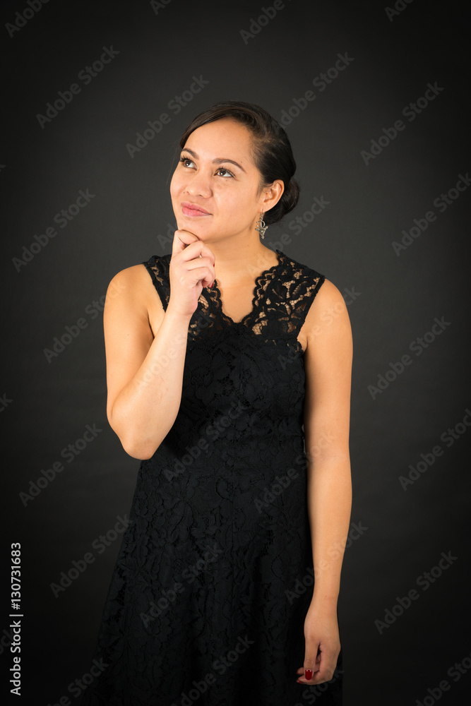Beautiful woman doing different expressions in different sets of clothes: thinking Beautiful woman doing different expressions in different sets of clothes: thinking
