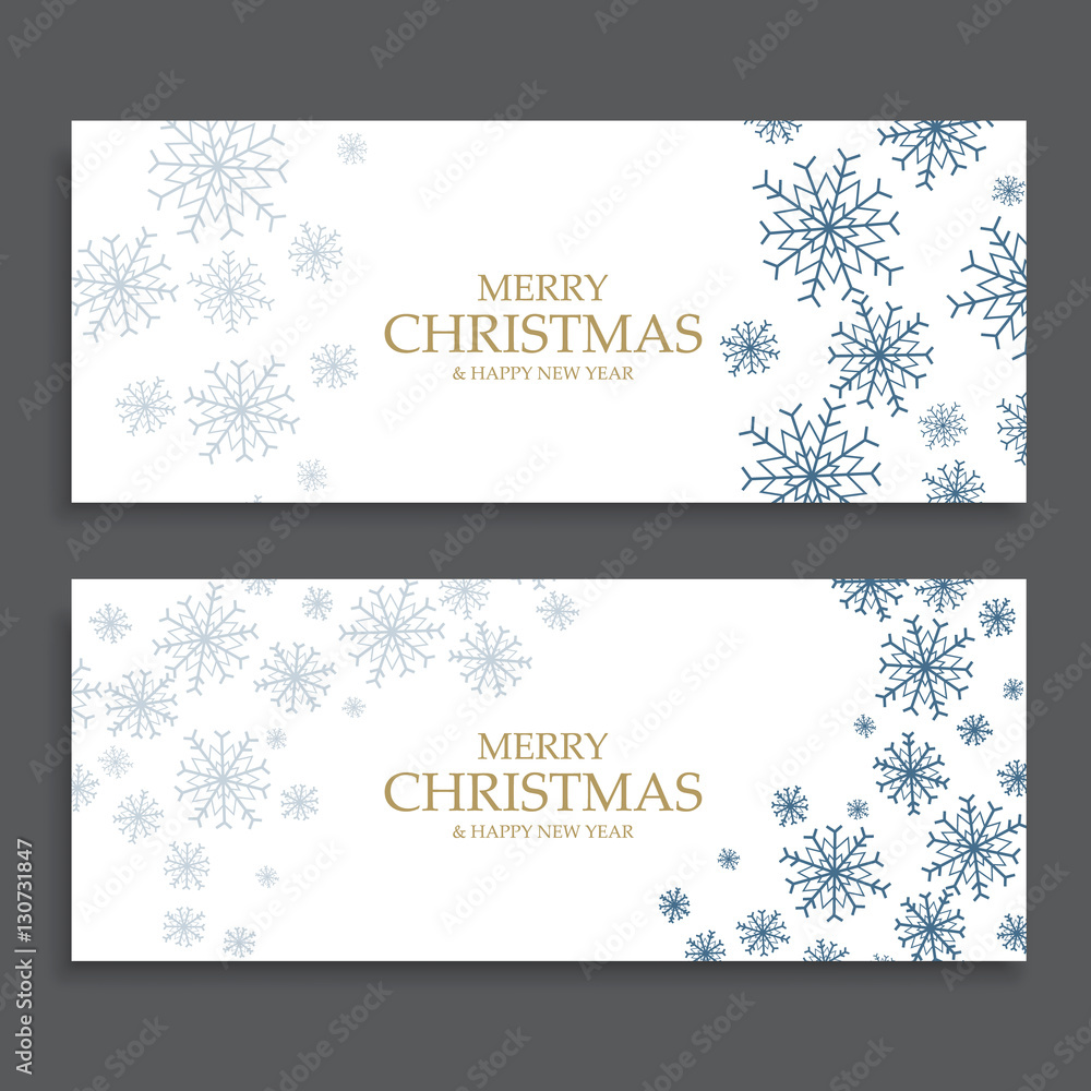 Christmas banners with blue snowflakes on white background