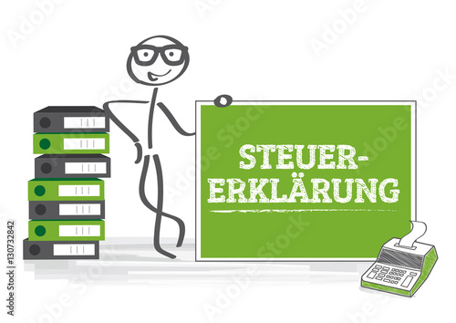Steuererklärung - Strichmännchen hält Hinweisschild