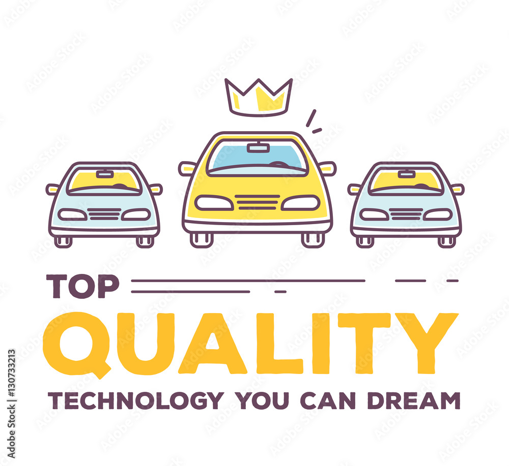 Vector creative illustration of three cars with header typograph