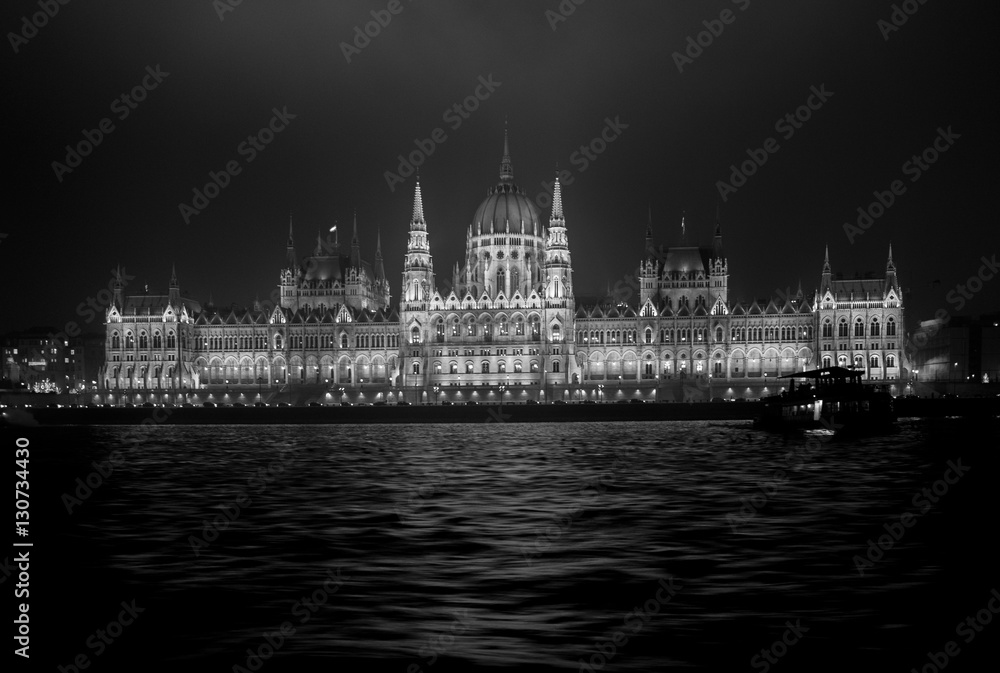 Budapest parliament by night (Black and White)