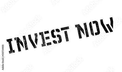 Invest now stamp. Grunge design with dust scratches. Effects can be easily removed for a clean, crisp look. Color is easily changed.