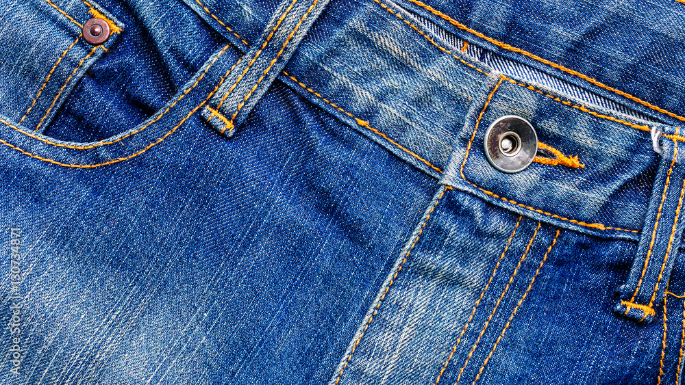 topview metal studs of blue jeans with pockets