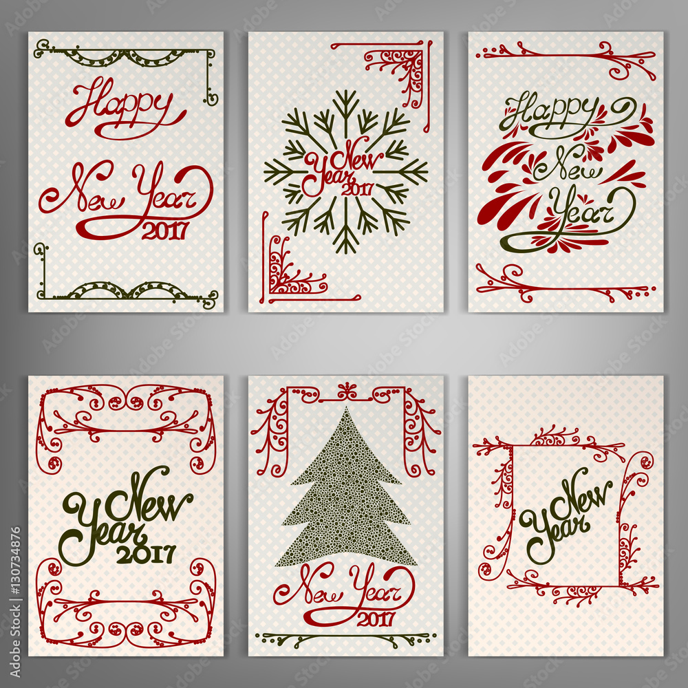 Set Of New Year Greeting Cards. Set Of New Year Greeting Cards.