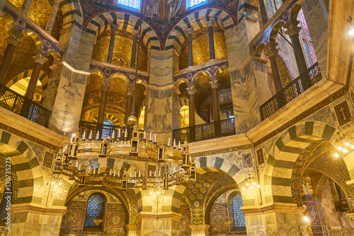 Beautiful mosaic inside the octagon-shaped interior of the Aachen Cathedral, which is listed under the world heritage sites fo the UNESCO