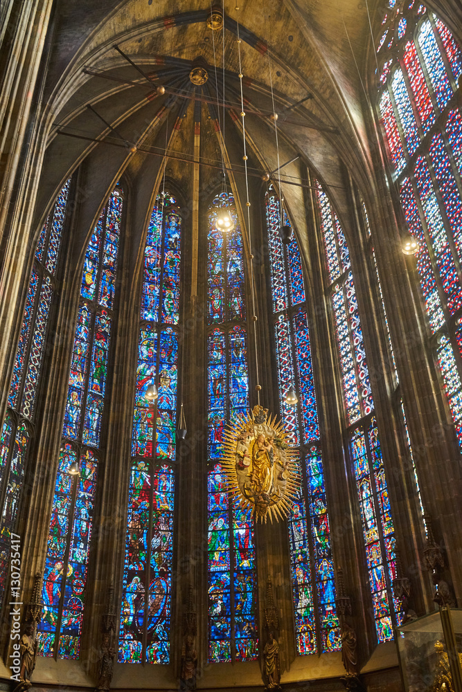 Obraz premium stained glass window in the Aachen Cathedral, the oldest Roman Catholic church in northern Europe