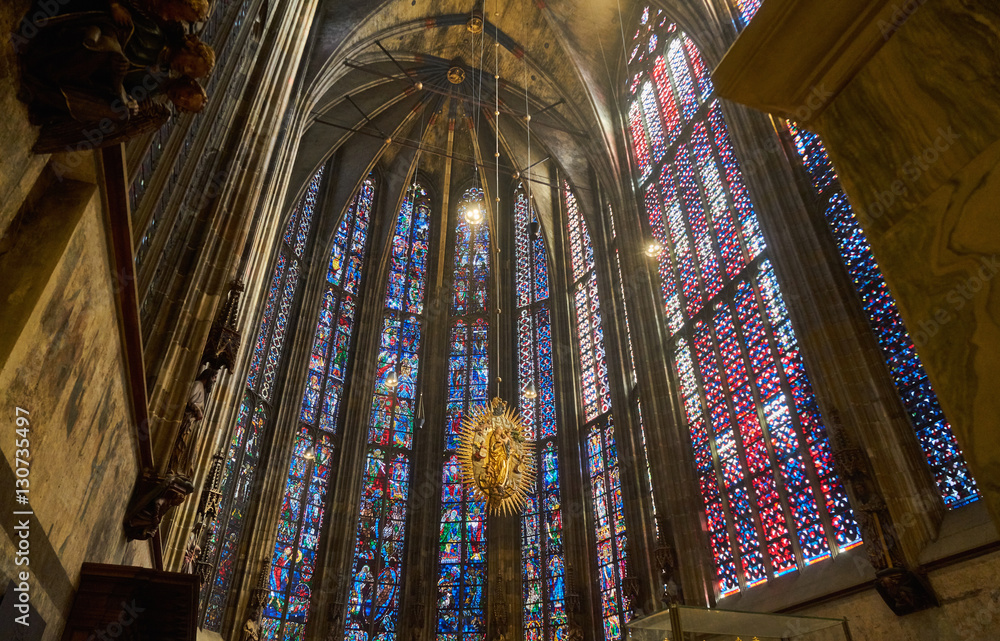 Obraz premium stained glass window in the Aachen Cathedral, the oldest Roman Catholic church in northern Europe