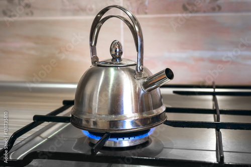 steel kettle on the gas