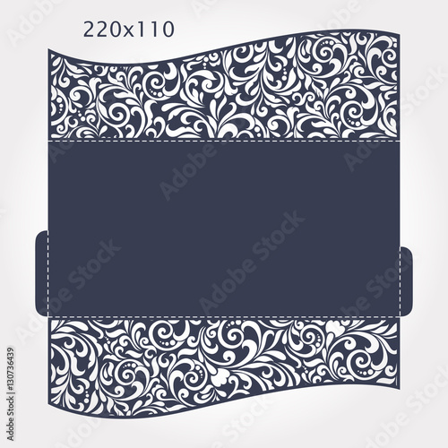 Wedding Invitation Baroque. Template for laser cutting. Open card. It can be used as an envelope. Folded size 220x110 mm. 