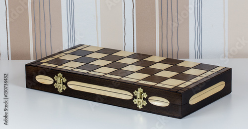 chess board on a white table