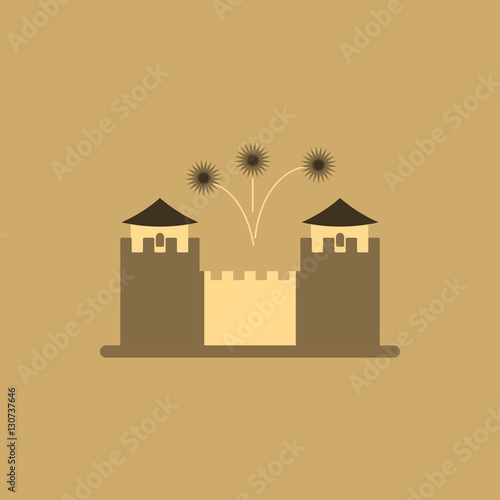 Great wall monument Vector illustration of Chinese new year celebration in flat style Great wall of China and fireworks